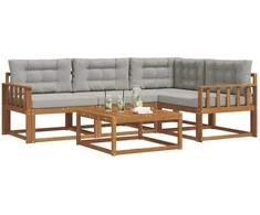 Lauko sofos komplektas 5 pcs Natūrali ir šviesiai pilka