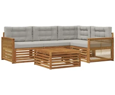 Lauko sofos komplektas 5 pcs Natūrali ir šviesiai pilka