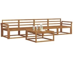 Lauko sofos komplektas 5 pcs Natūrali Kietos akacijos mediena