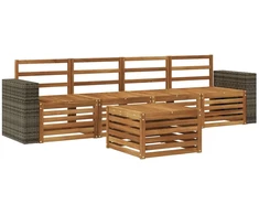 Lauko sofos komplektas 5 pcs Natūrali Kietos akacijos mediena