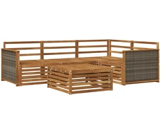 Lauko sofos komplektas 5 pcs Natūrali Kietos akacijos mediena