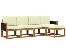 Lauko sofos komplektas 5 pcs Natūralus ir grietinėlė