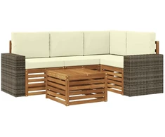 Lauko sofos komplektas 5 pcs Natūralus ir grietinėlė