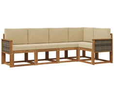 Lauko sofos komplektas 5 pcs Natūralus ir bežinis Poliesteris