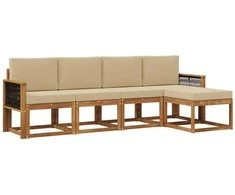 Lauko sofos komplektas 5 pcs Natūralus ir bežinis Poliesteris