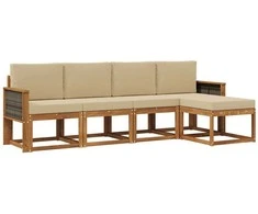 Lauko sofos komplektas 5 pcs Natūralus ir bežinis Poliesteris