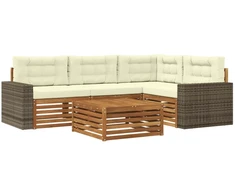 Lauko sofos komplektas 5 pcs Natūralus ir grietinėlė