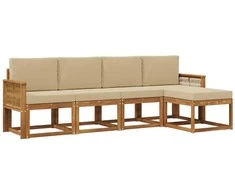 Lauko sofos komplektas 5 pcs Natūralus ir bežinis Poliesteris