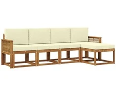 Lauko sofos komplektas 5 pcs Natūralus ir grietinėlė