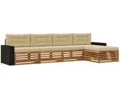 Lauko sofos komplektas 5 pcs Natūralus ir bežinis Poliesteris