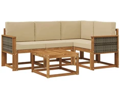 Lauko sofos komplektas 5 pcs Natūralus ir bežinis Poliesteris