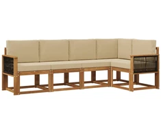 Lauko sofos komplektas 5 pcs Natūralus ir bežinis Poliesteris