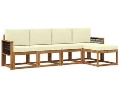 Lauko sofos komplektas 5 pcs Natūralus ir grietinėlė