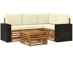 Lauko sofos komplektas 5 pcs Natūralus ir grietinėlė