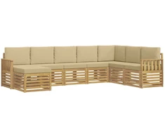 Lauko sofos komplektas 6 pcs Balta ir Bežė 306 x 128,5 x 73 cm