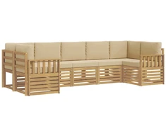 Lauko sofos komplektas 6 pcs Balta ir Bežė 304 x 128,5 x 73 cm