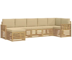 Lauko sofos komplektas 6 pcs Balta ir Bežė 306 x 128,5 x 73 cm
