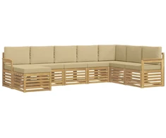 Lauko sofos komplektas 6 pcs Balta ir Bežė 306 x 128,5 x 73 cm