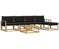 Lauko sofos komplektas 6 pcs Balta ir juoda