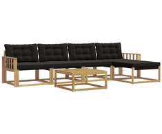 Lauko sofos komplektas 6 pcs Balta ir juoda