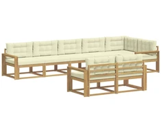 Lauko sofos komplektas 6 pcs Balta ir kreminė Poliesteris