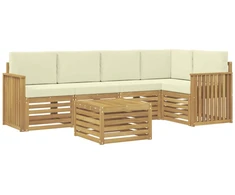 Lauko sofos komplektas 6 pcs Balta ir kreminė 59 x 59 x 37 cm