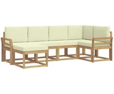Lauko sofos komplektas 6 pcs Balta ir kreminė Poliesteris