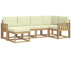 Lauko sofos komplektas 6 pcs Balta ir kreminė Poliesteris