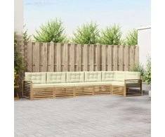 Lauko sofos komplektas 6 pcs Balta ir kreminė Poliesteris