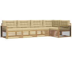 Lauko sofos komplektas 6 pcs Balta ir kreminė Poliesteris