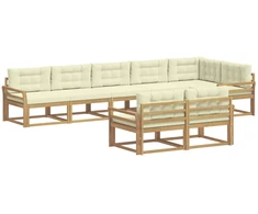 Lauko sofos komplektas 6 pcs Balta ir kreminė Poliesteris