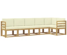 Lauko sofos komplektas 6 pcs Balta ir kreminė Poliesteris
