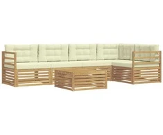 Lauko sofos komplektas 6 pcs Balta ir kreminė Poliesteris