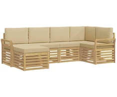 Lauko sofos komplektas 6 pcs Balta ir kreminė Poliesteris
