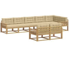 Lauko sofos komplektas 6 pcs Balta ir kreminė Poliesteris