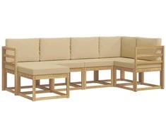 Lauko sofos komplektas 6 pcs Balta ir kreminė Poliesteris
