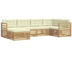 Lauko sofos komplektas 6 pcs Balta ir kreminė Poliesteris