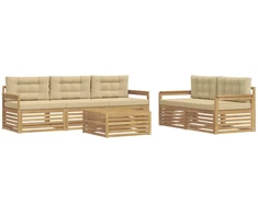 Lauko sofos komplektas 6 pcs Balta ir kreminė