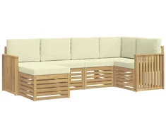 Lauko sofos komplektas 6 pcs Balta ir kreminė Poliesteris