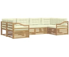 Lauko sofos komplektas 6 pcs Balta ir kreminė Poliesteris