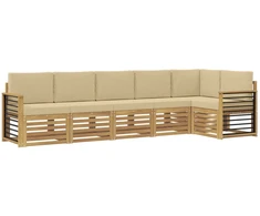 Lauko sofos komplektas 6 pcs Balta ir kreminė