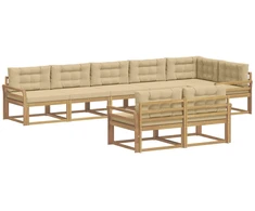 Lauko sofos komplektas 6 pcs Balta ir kreminė Poliesteris