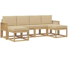Lauko sofos komplektas 6 pcs Balta ir kreminė Poliesteris