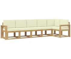 Lauko sofos komplektas 6 pcs Balta ir kreminė Poliesteris