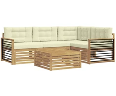 Lauko sofos komplektas 6 pcs Balta ir kreminė Poliesteris