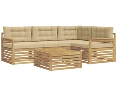 Lauko sofos komplektas 6 pcs Balta ir kreminė Poliesteris