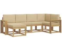 Lauko sofos komplektas 6 pcs Balta ir kreminė Poliesteris