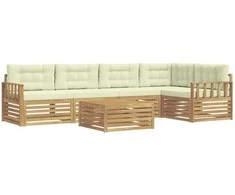 Lauko sofos komplektas 6 pcs Balta ir kreminė Poliesteris