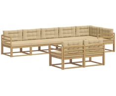 Lauko sofos komplektas 6 pcs Balta ir kreminė Poliesteris