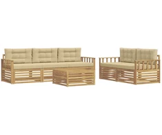 Lauko sofos komplektas 6 pcs Balta ir kreminė